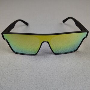 Men Sunglasses Square Frame Mirrored Lens Green Yellow Biker Boating Shades New